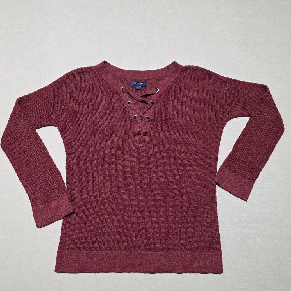 American Eagle Women's Burgundy Lace Up Shirt